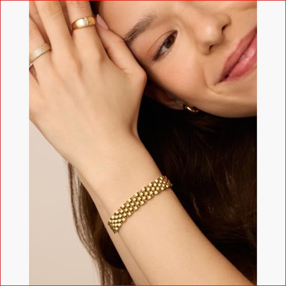 14K Gold Plated Waterproof Watch Strap Chain Bracelet Chunky Link - Picture 4 of 6